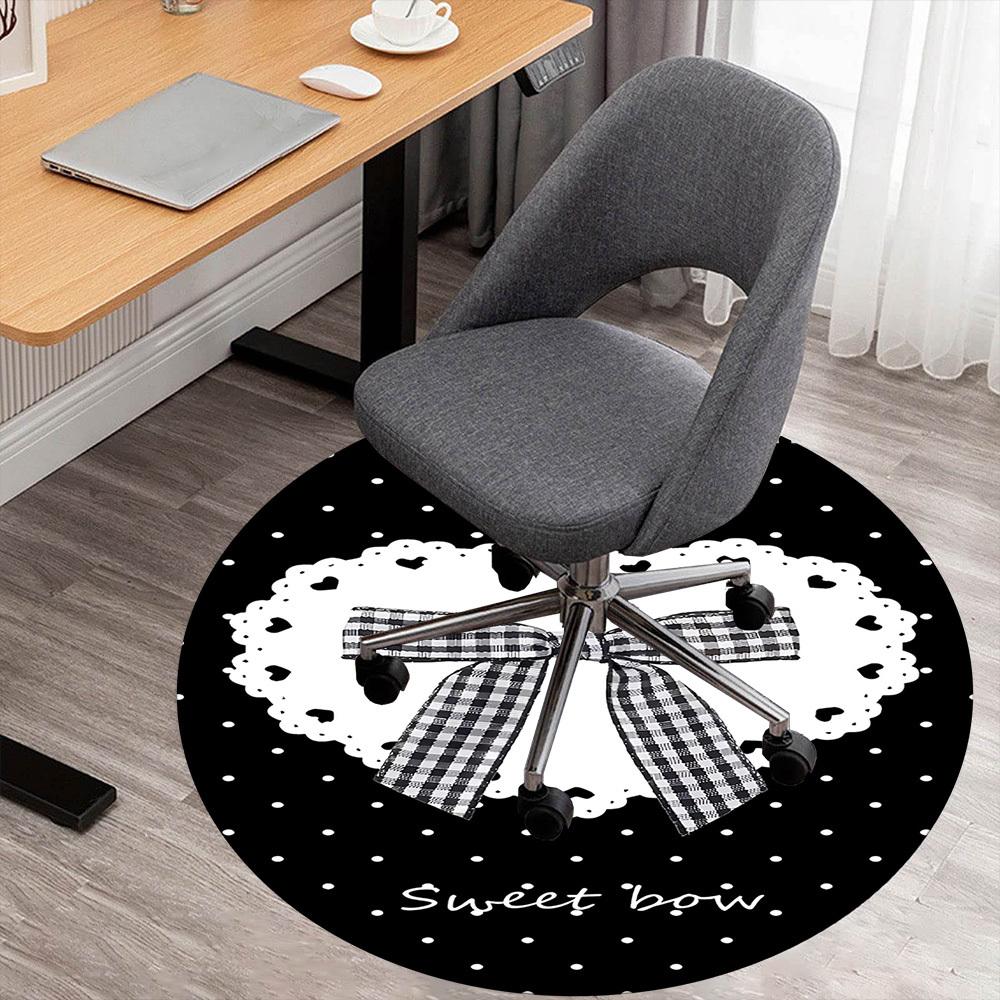 1pc Sweet Bow Round Chair Mat Office Area Rug - Non-Slip, Floor Mat for Office, Bedroom, and Indoor Decor P127146