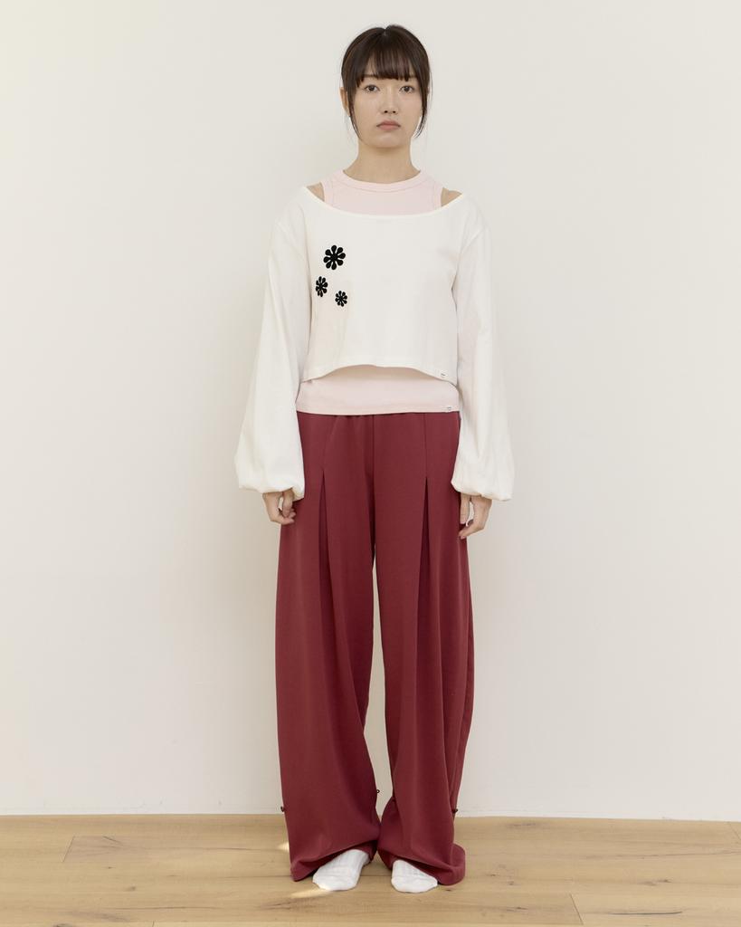 Pallag Ankle Button Wide Pants (Wine)