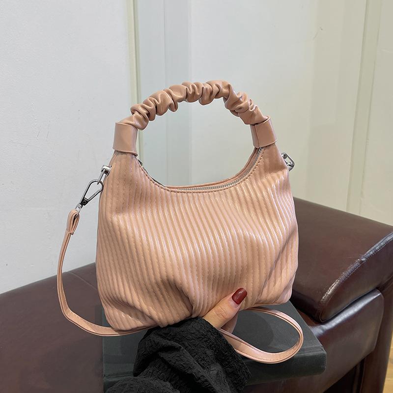 Niche personality pleated striped portable small bag women's fashion versatile underarm bag 2025 autumn and winter simple shoulder bag