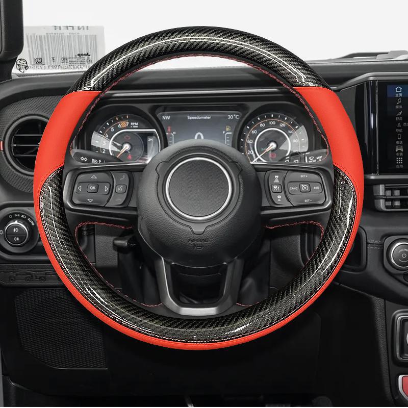 Carbon Fiber Pattern Steering Wheel Cover, All-Season, Non-Slip, Wear-Resistant, Hand-Sewn, Sweat-Absorbent Grip, Interior Accessory