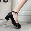 Mary Jane high heels women's 2024 new summer one-word buckle French retro versatile temperament thick heel single shoes