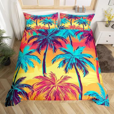Hawaiianischer Sommerstrand Bettbezug Exotisches tropisches Meereslandschaft Bettwäscheset Mikrofaser Palmen Bettdeckenbezug für Kinder Erwachsenenzimmer