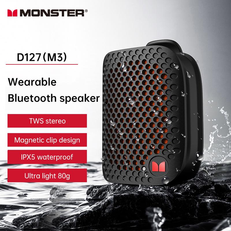 Monster M3 Magnetic Clip-On Mini BT V5.4 Portable Outdoor Sport Wearable Wireless Bluetooth Speakers With Bass Mic