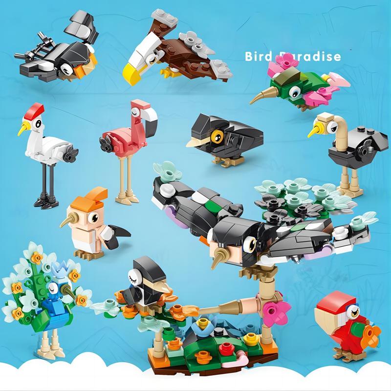 10In1 Cute Animals Bird Paradise Crow Parrot Peacock Eagle Flamingo Building Blocks Kit Girl Bricks Model Kids Toy Children