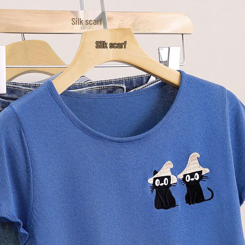 Women's Round Neck Short Sleeve Knitted T-Shirt