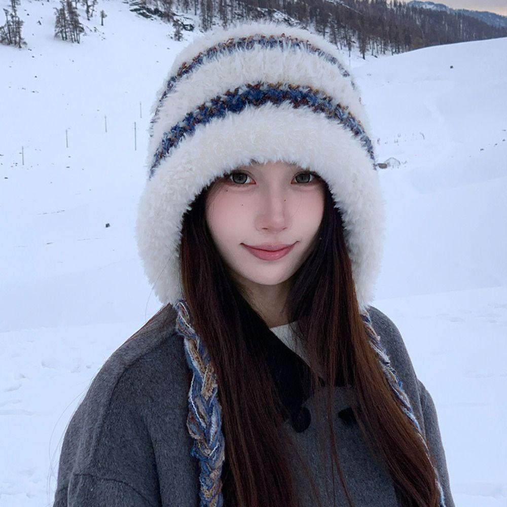 Soft Ear Protection Hat Korean Style Knitted Warm Hat Ski Caps Plush Pullover Hats  Outdoor