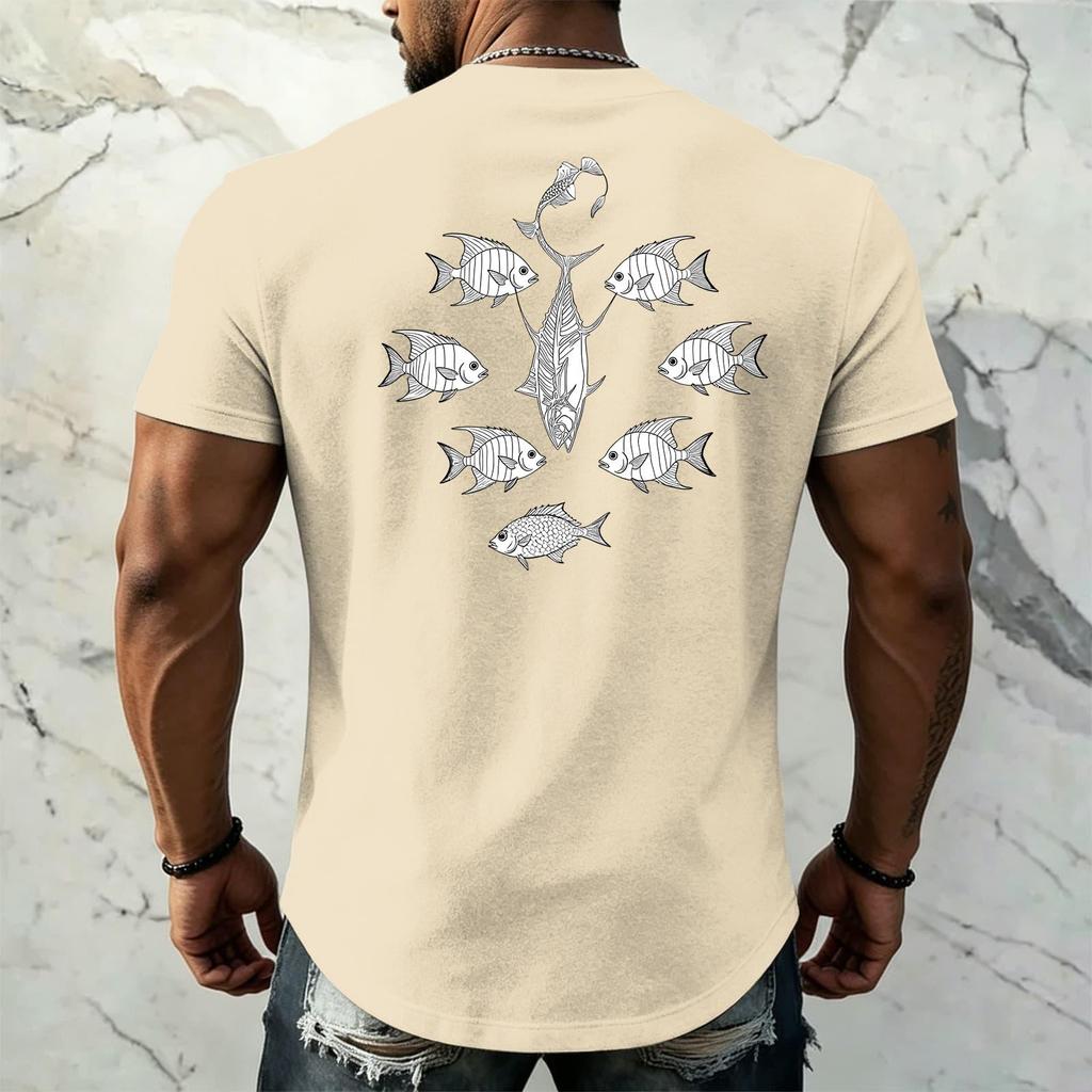 Men's Vintage Hawaiian Texture Printed Short Sleeve T Shirt Loose Fit Casual Summer Daily Wear Top for Outdoor Activities