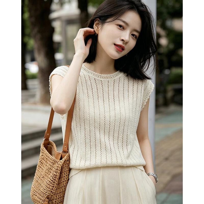 Haut en maille texturée à col rond pour femme