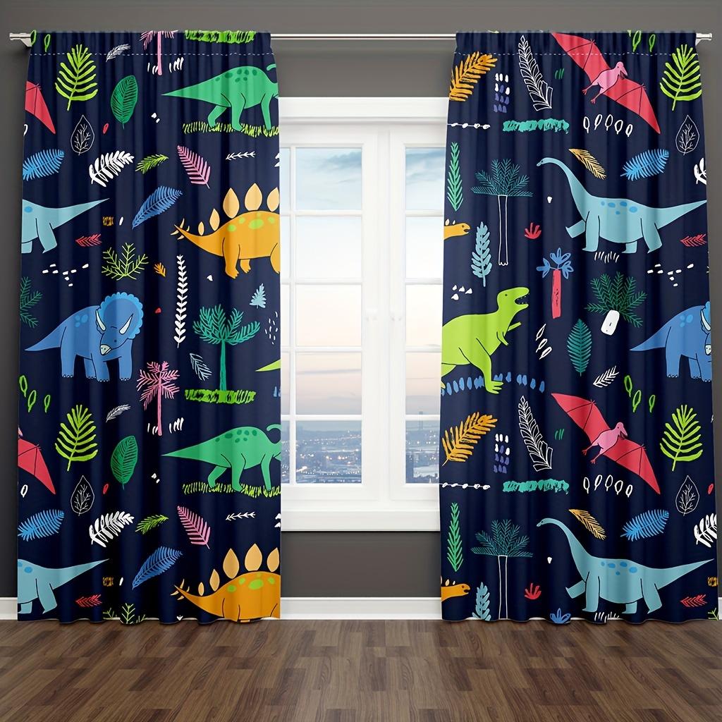 2 Stück Kinder Jungen Fenstervorhang, Lustiger Dinosaurier Design Druck Fenstervorhang für Jungen Kinder, Kinderzimmer Dekor, Fensterdekorationen