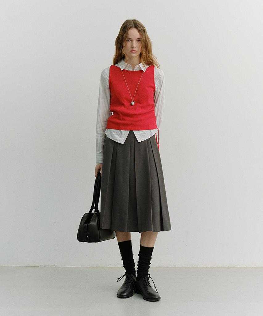 Deonseuteu Volume Pleats Midi Skirt_Udsk6A204_Mid Gray