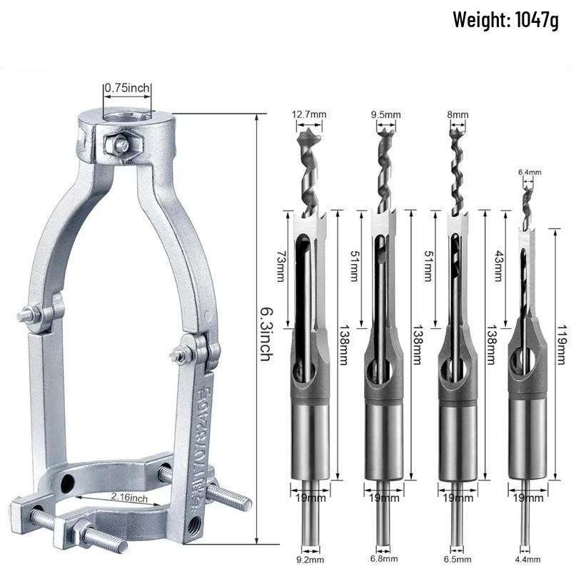 Square Hole Mortising Drill Fixture for Woodworking