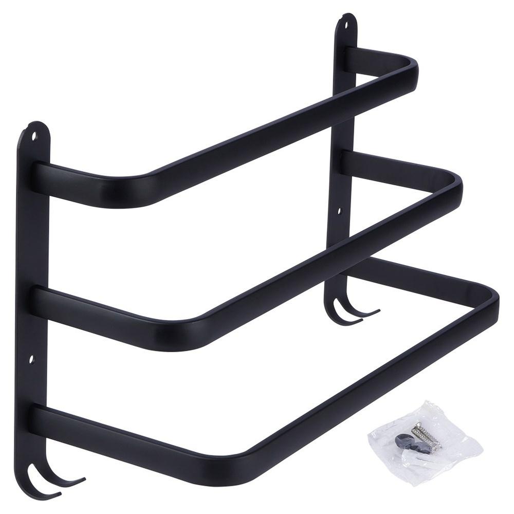 Bathroom Wall Towel Rack, Metal, Black + Hooks, 40 Cm