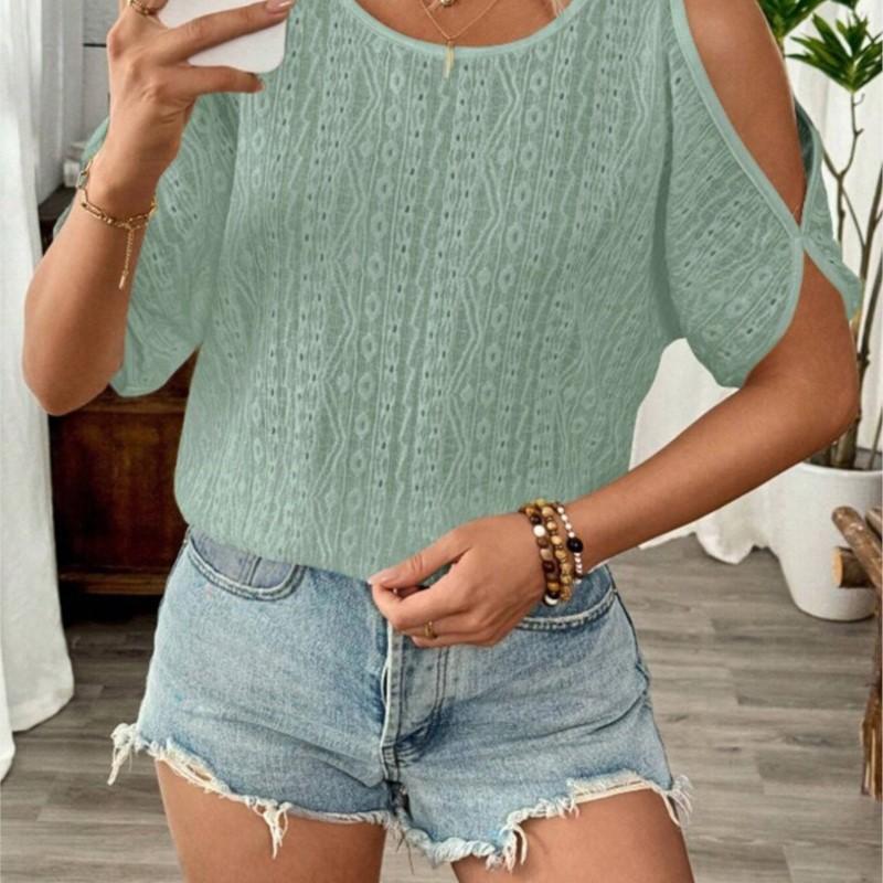Simple Women's Fashion Blouses Spring Summer New Boho Off-shoulder Hollow Bat Short Sleeve T-shirt Top For Women Casual Shirts