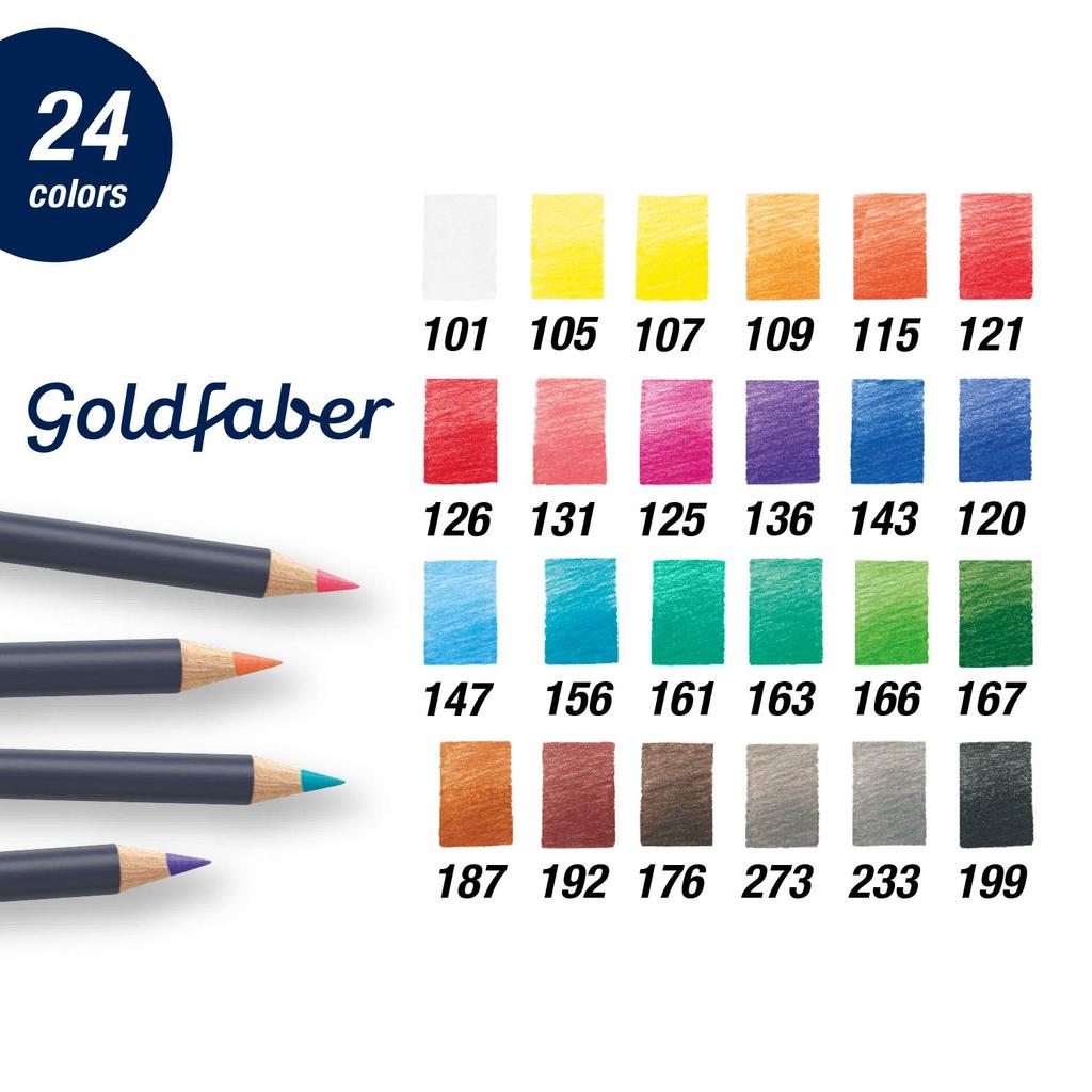 Gold Faber Colored Pencil Tin 24 Faber-Castell Set, Pencils.