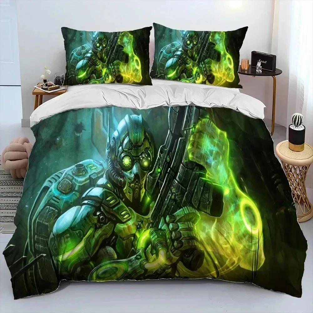Zestaw pościeli 3D HD StarCraft Gra Gamer PC, Poszwa na kołdrę Zestaw do łóżka Poszwa na kołdrę Poszewka na poduszkę, Zestaw pościeli w rozmiarze king queen dla dzieci