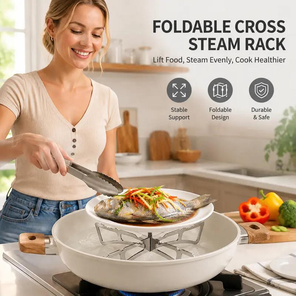 Reversible Foldable Steamer Rack for Pot, Cross-Shaped Steamer Insert for Vegetables and