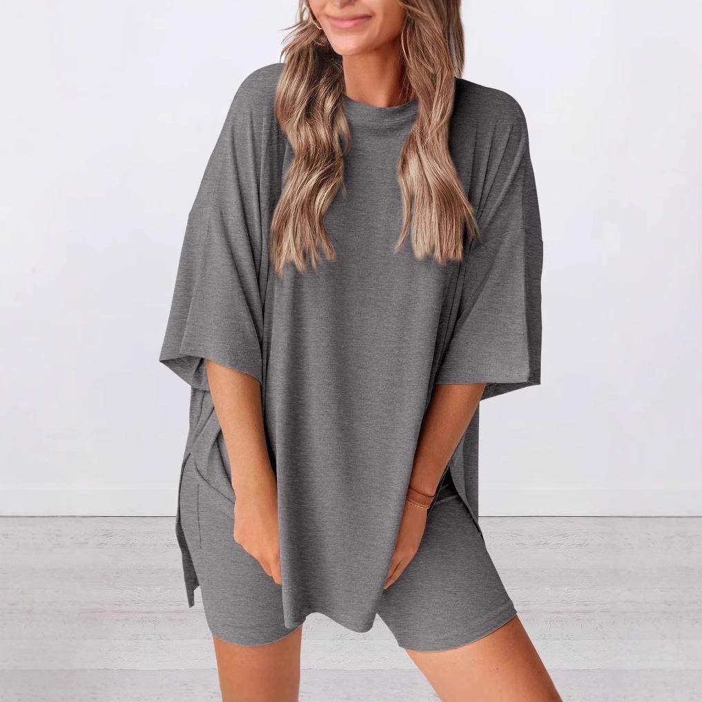 2025 Plus Size European and American Casual Loose Solid Color Set
