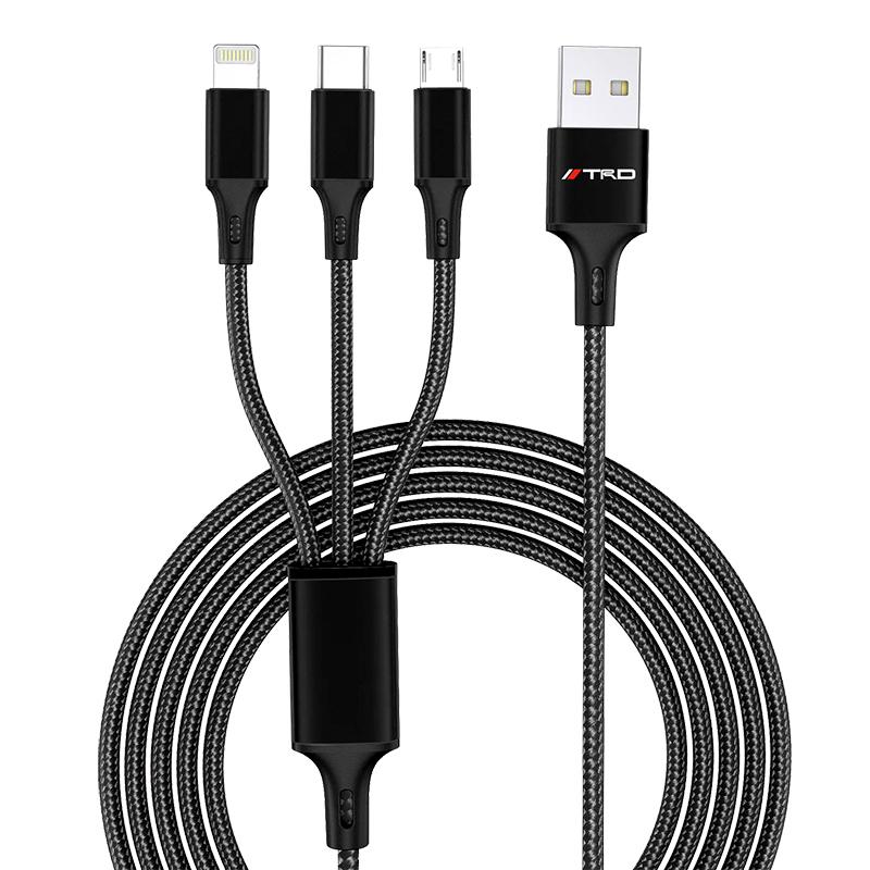 Car Emblem 3in1 Type C Lightning Micro USB Fast Charging Cable for Toyota TRD GR Yaris Corolla Auris Rav4 Land Vios LEVIN Camry Prado