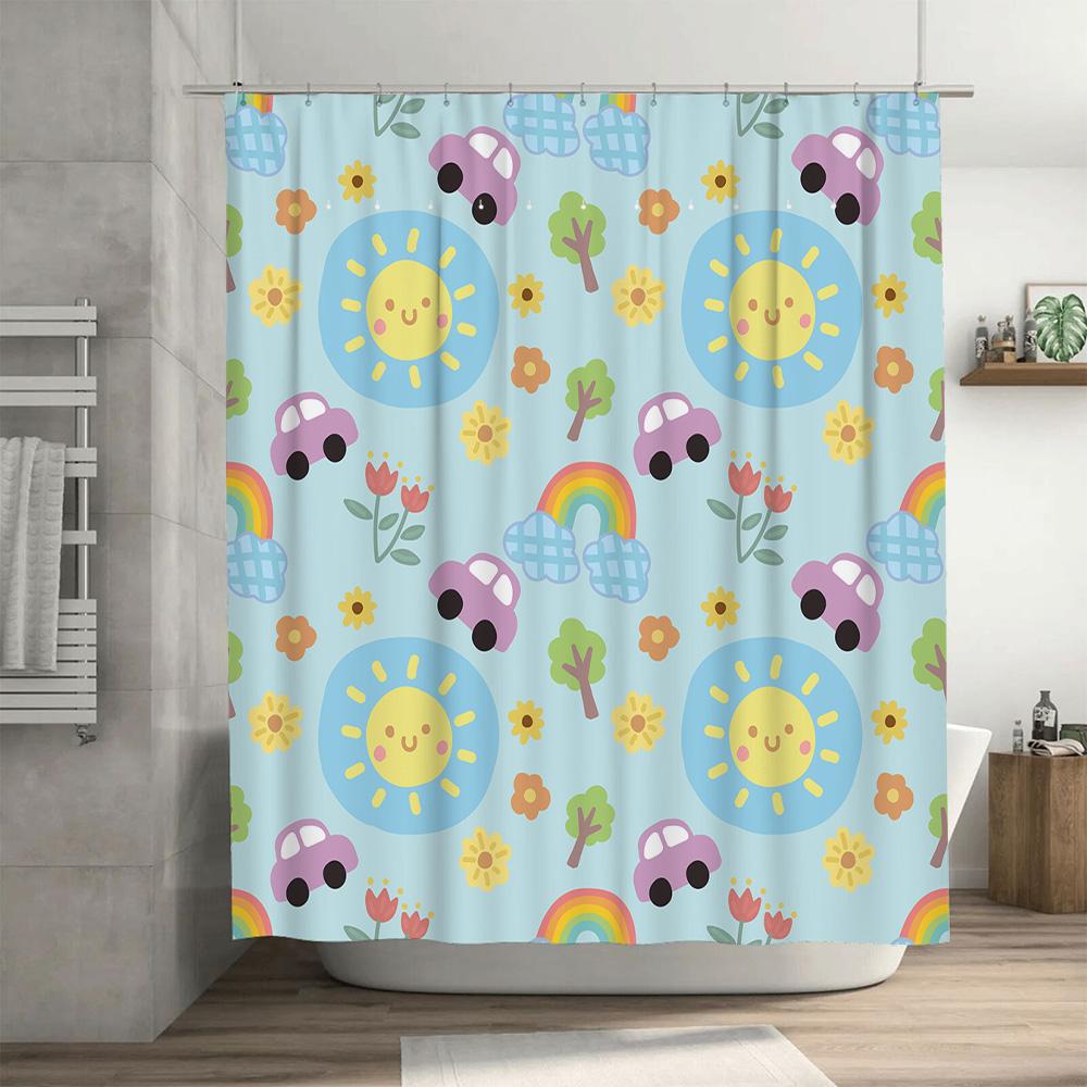 Blue Sunflower Car Flower Shower Curtain Home Decor Waterproof Bathroom Accessory Pink Purple Yellow Green Rainbow Pattern (180x