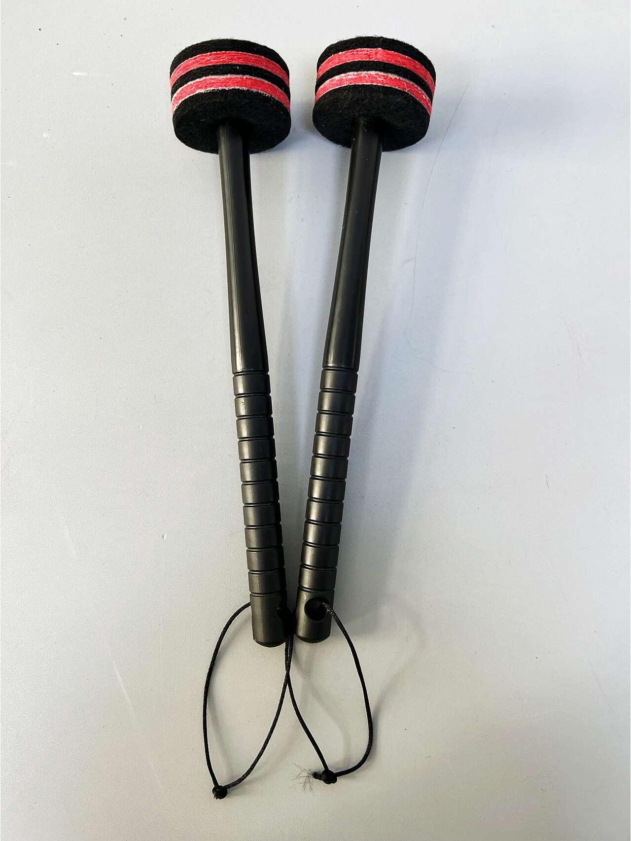 High-Grade Marching Bass Drum Mallets - Professional Drumsticks for Marching Band Black-Red Handle Short Mallets 30cm