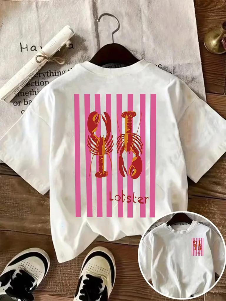 Summer Lobster Graphic Tee Marine Animal Print Tshirt Beach Vacation Top Casual Short Sleeve Fashion Streetwear for Unisex