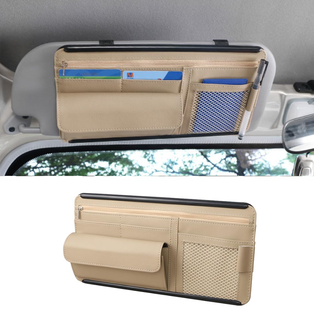 ideamall Car Eyeglass Holder Sunglasses Holder Sun Visor Accessory Card Storage (Beige)