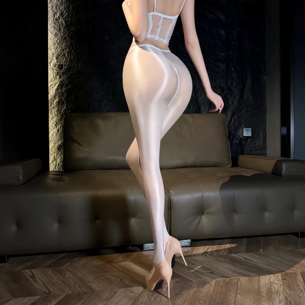 Pantaloni a Tubo Sexy da Cameriera Donna Trasparenti Sottili Lucidi Effetto Olio Leggings Modellanti Elastici per Fianchi e Gambe Taglie Forti
