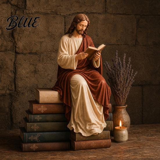 Statua di Gesù Sitter da Scaffale Vergine Maria che Legge Statuetta per Libreria Sitter in Resina Scultura Decorativa Casa Ufficio Regalo Amanti dei Libri