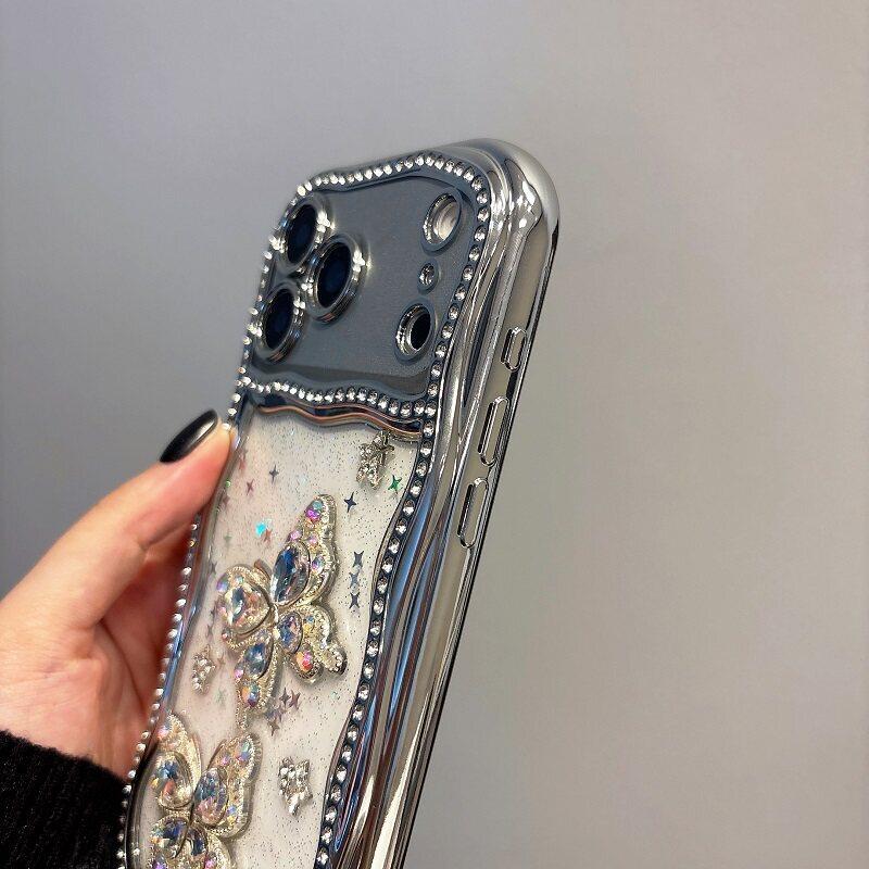 Wave edge rhinestone butterfly mobile phone case, suitable for Apple 11Pro protective case, transparent glitter iPhone11Pro