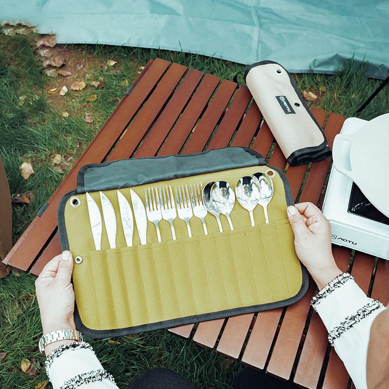 Foldable Outdoor Camping Cutlery Storage Bag Chef Knife Bag Roll Bag Chopsticks Spoon Fork Pouch Organizer Carry Case