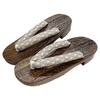 Kyoto Kimono Yuzen Geta (Women's Yukata Geta) - Sizes 23-24.5, Paulownia Wood Geta In Brown Hemp Leaf (Greige)