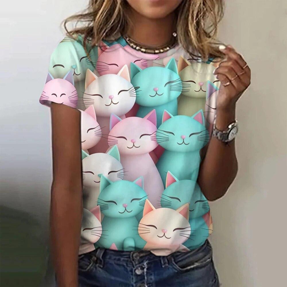 3d Print Abstract Cartoon Cat T Shirts Fashion Ladies Street Hipster Casual Short Sleeve O-Neck Tops Summer Fashion Plus Size Tees