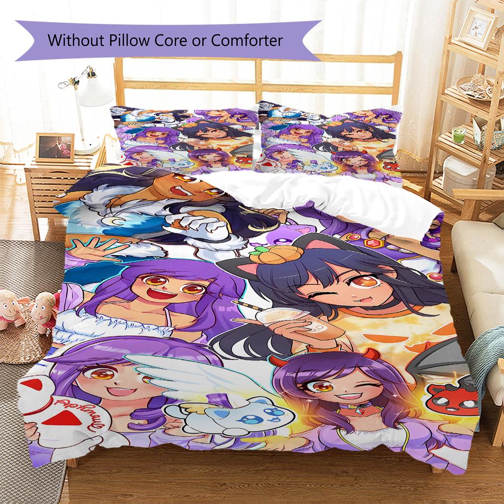 Ropa de cama con patrón Aphmau, juego de edredón, funda de almohada, decoración del hogar, regalo de cumpleaños (1 * funda nórdica + 2 * fundas de almohada, sin núcleo)