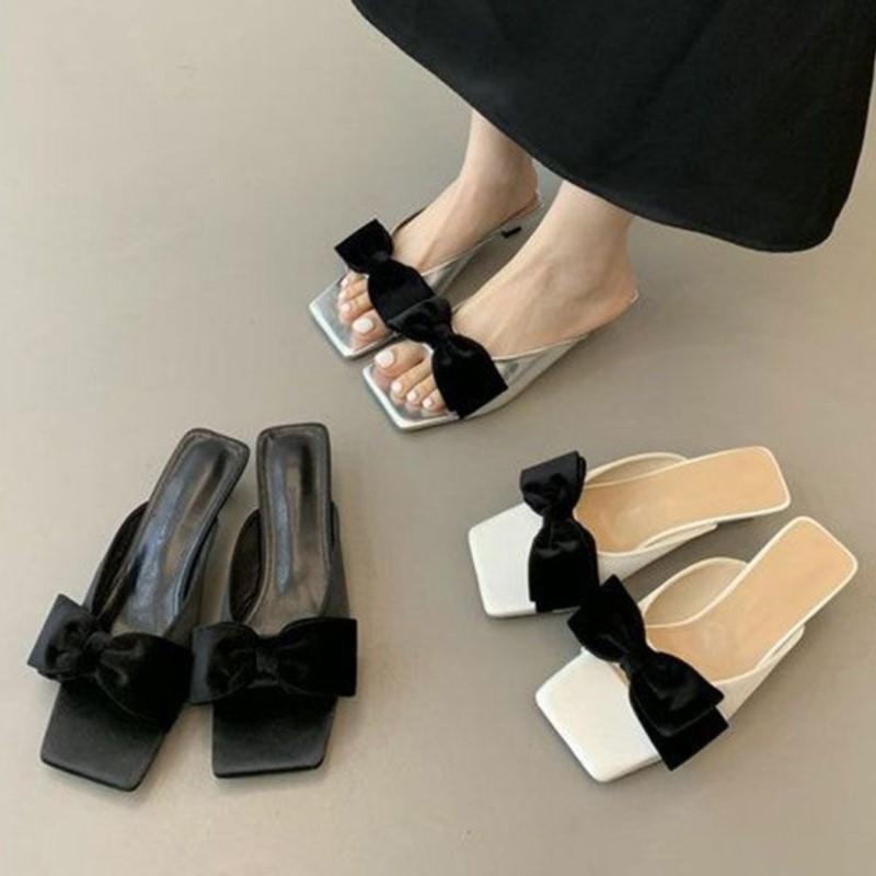Fashion 2025 Summer New French Style Elegant Thin Heel Bowknot One Strap Sandals for Women Trendy Comfortable Outdoor High Heels Shoes