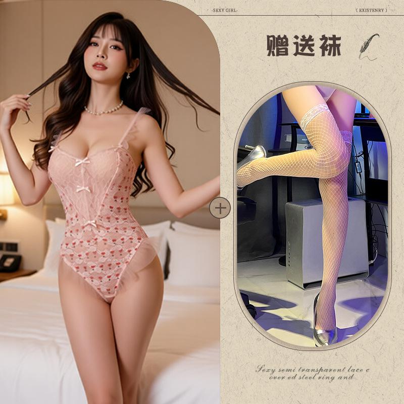 Lingerie sexy sexy pizzo prospettico tutina calda aperta vuota femminile dolce passione completo