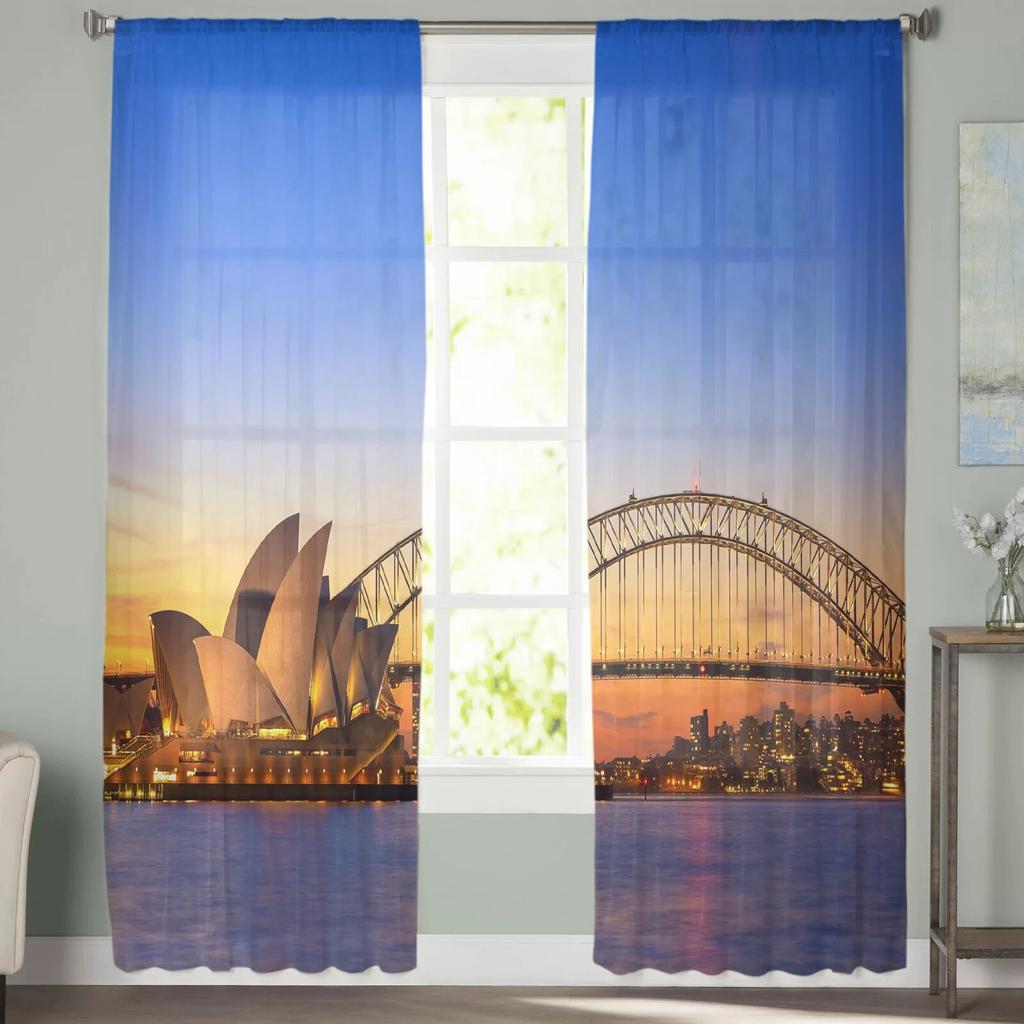 Sydney Dusk Bridge Sea Tulle Curtains for Bedroom Hall Living Room Decor Chiffon Curtain for Balcony Kitchen Home Drapes
