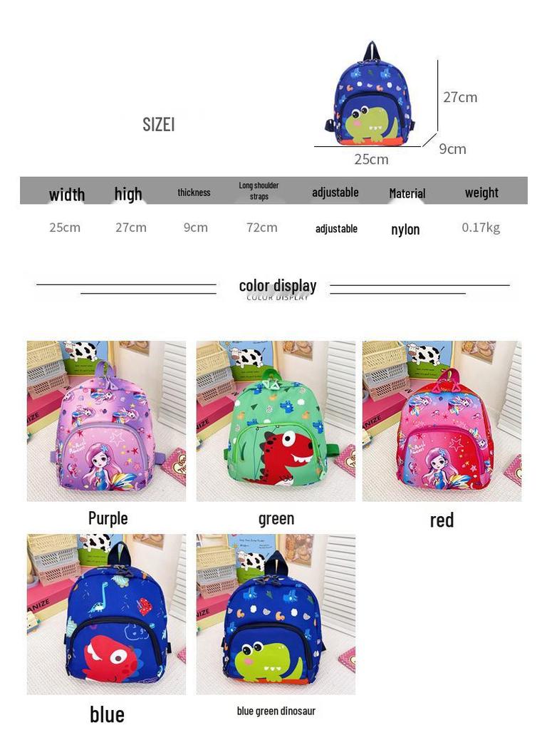 Little Dinosaur & Mermaid Print Children's School Backpack for Kindergarten & Travel