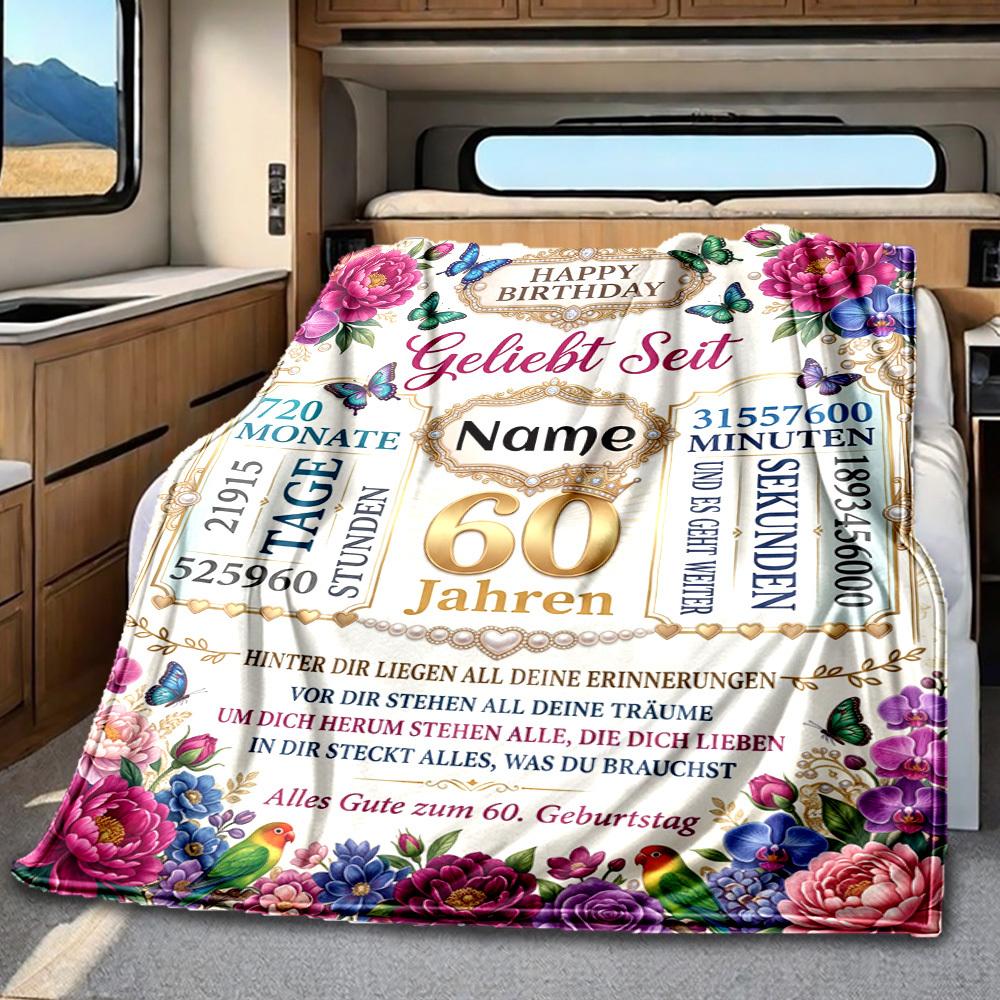 Happy 60Th Birthday Celebration Blanket Personalized Name Soft Comfortable Stylish Blanket Car Blanket Perfect For Travel Camping Outdoor Home