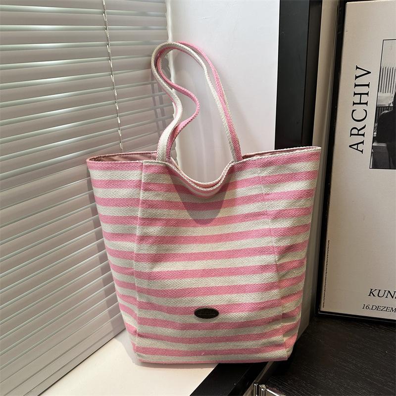 Fashi Striped Cloth Bag, Korean Lazy Style Tote Bag, Student Large Capacity Casual Shoulder Bags for Women