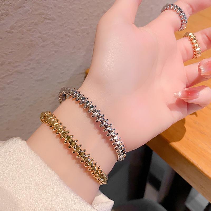 Riveted Stackable Gold-Plated Copper Bracelet Set with Micro-Inlays