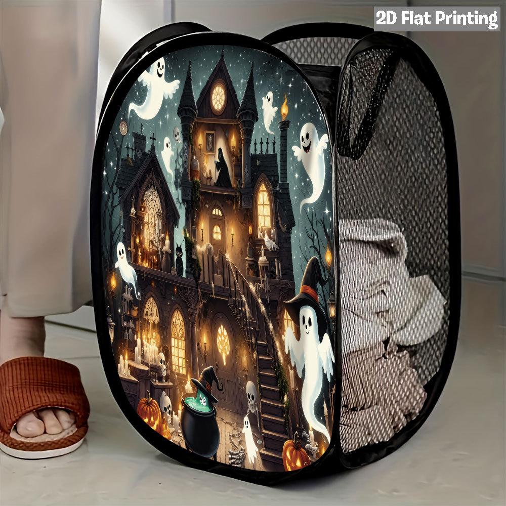 1Pcs Halloween Series 4 Pop-Up Laundry Hamper Expandable Mesh Hamper Basket for Room Bedroom Bathroom Organization Contemporary Storage