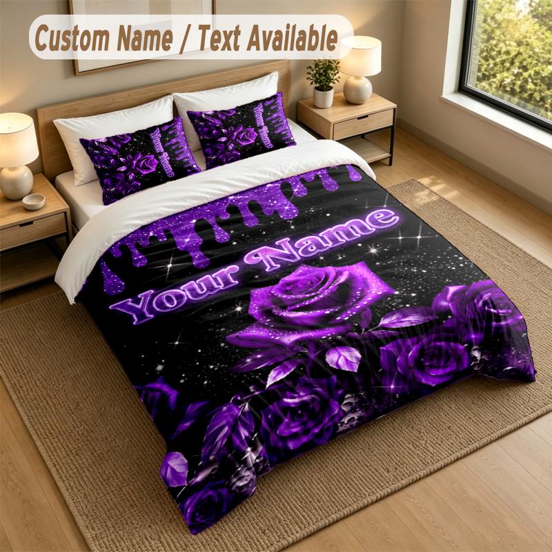 Set Biancheria da Letto 3 Pezzi Tema Giardino Fiorito Personalizzato con Testo e Nome Personalizzati 1 Lenzuolo 2 Federe Biancheria da Letto per la Casa 1pz