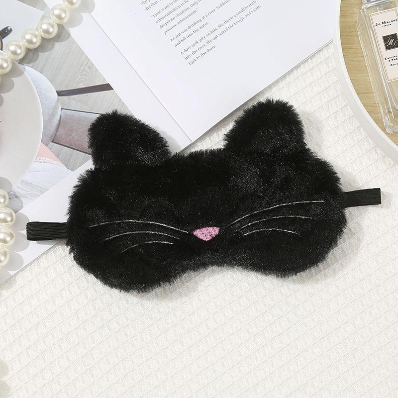 Cute Cat Plush Sleep Eye Mask, Faux Rabbit Fur Embroidered Light Blocking Eye Cover for Nap & Travel
