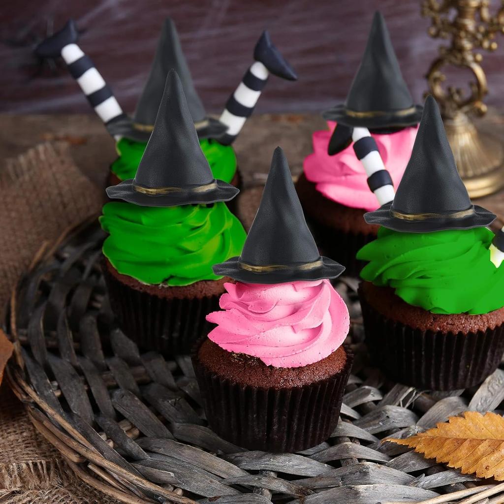 41 Pcs Witch Theme Party Supplies Green and Pink Balls Cake Topper With Witch Hat for Birthday Cake Decoration