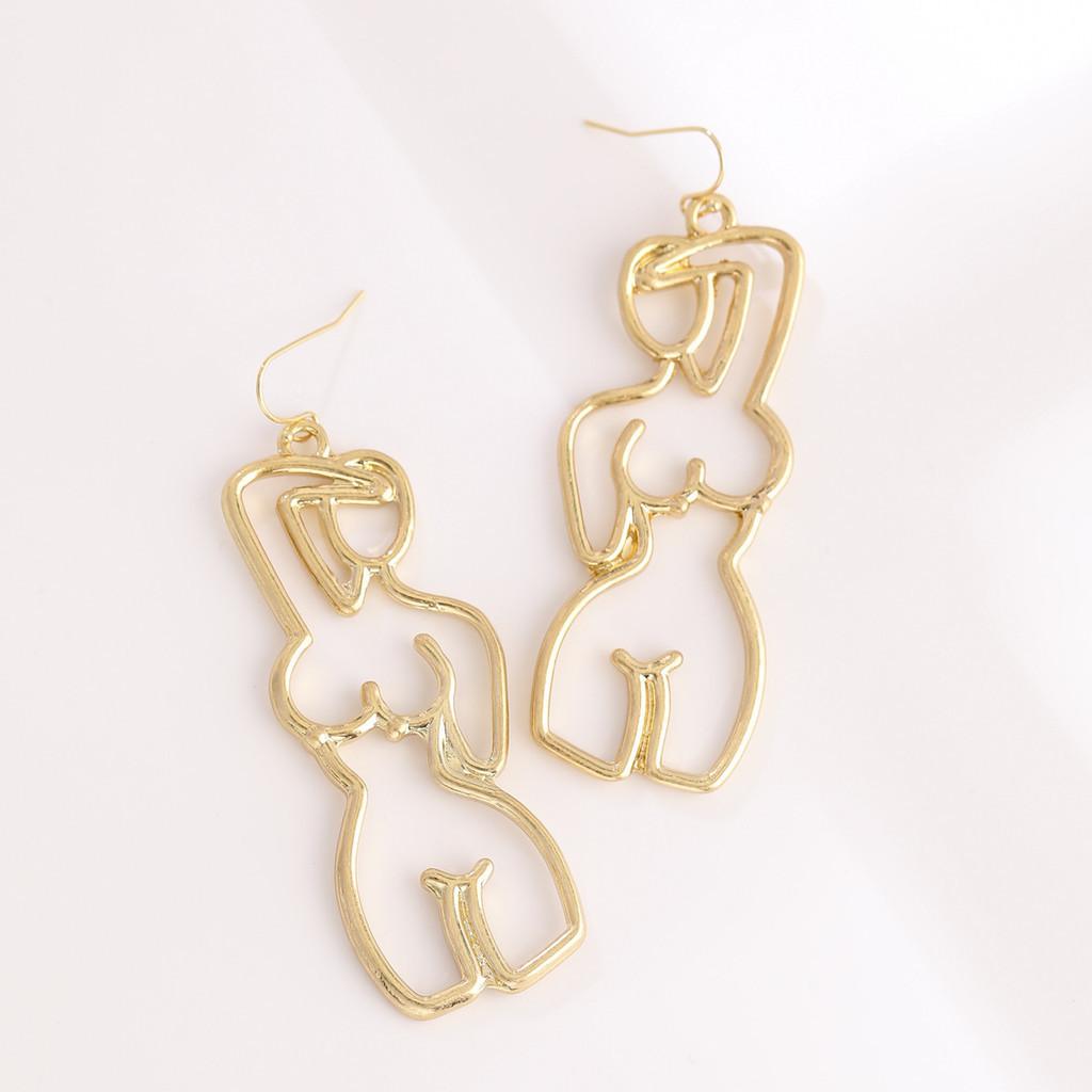Fashionable Asymmetrical Human Silhouette Stud Earrings Unique Street Style