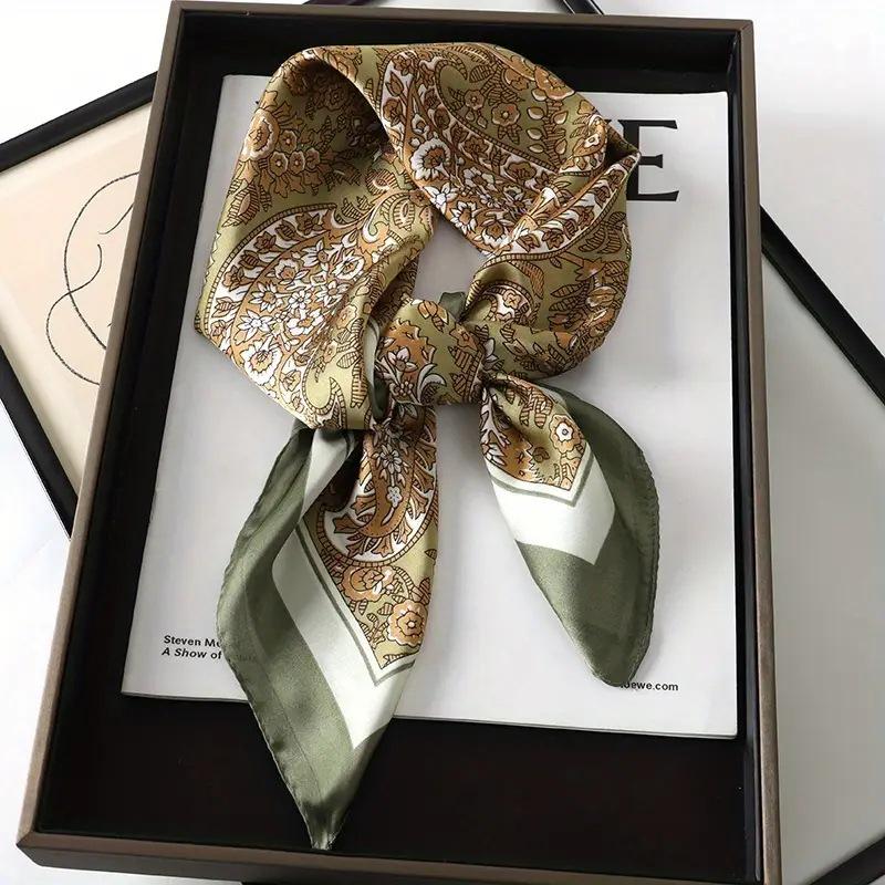 Women's Korean Style Retro Printed Imitation Silk Scarf for Professional and Casual Use