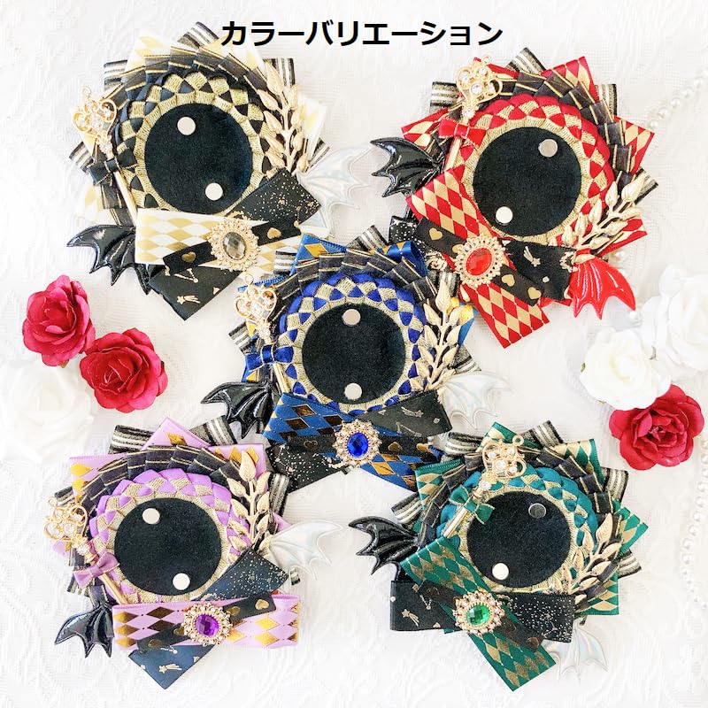 G Triger Ita Rosette for Can Winged Ita Bag Handmade Black Badges, Rosette, Devil, 57mm, 58mm, Decoration, Rosette, Ribbon,
