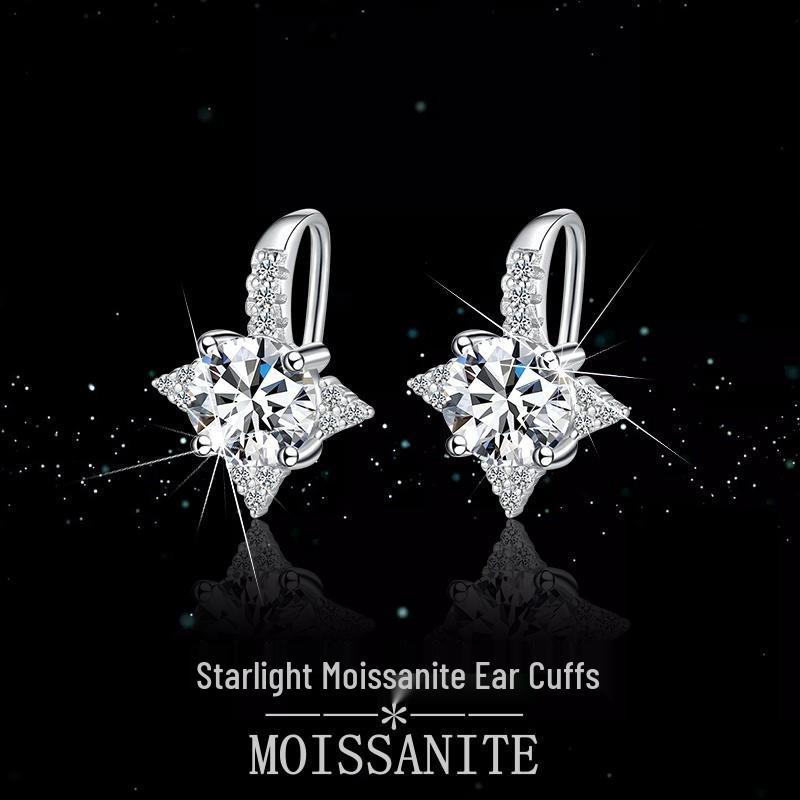 Eight-Pointed Star Moissanite Stud Earrings In S925 Sterling Silver - Women’s Mori Style Ear Jewelry