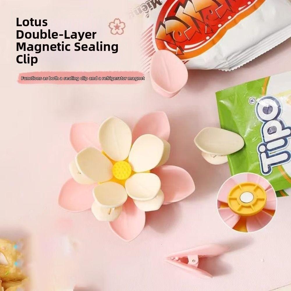 Double-Layer Flowers Magnetic Fridge Magnets Kitchen Accessories 2 in 1 Chip Clips for Snacks Multifunctional Food Sealing Clips