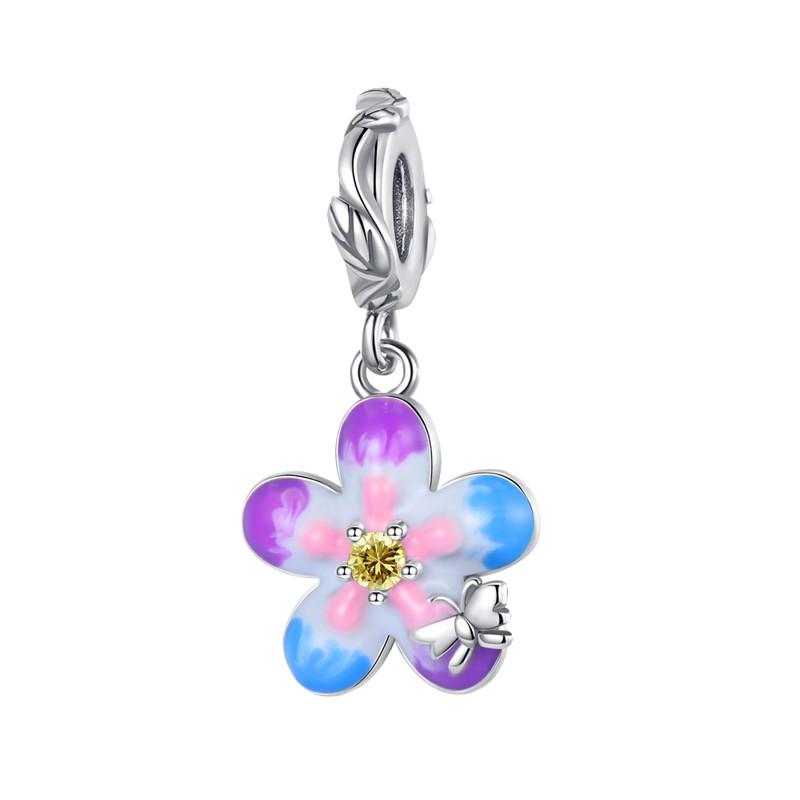 Flower Charms Fit Bracelets Sunflower 925 Silver Tulip Sakura Daisy Rose Flowers Beads DIY Jewelry Making